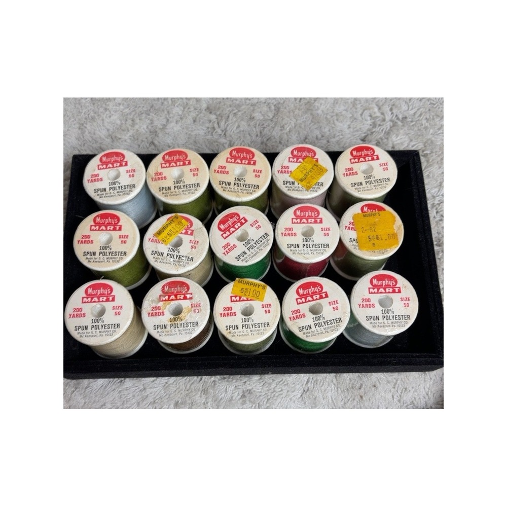 Vtg Murphys Mart Thread Lot 15 NOS Sealed Spools Sewing Thread 200 Yd Spools